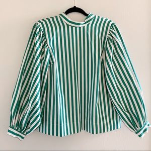 Topshop green and white balloon sleeve blouse top